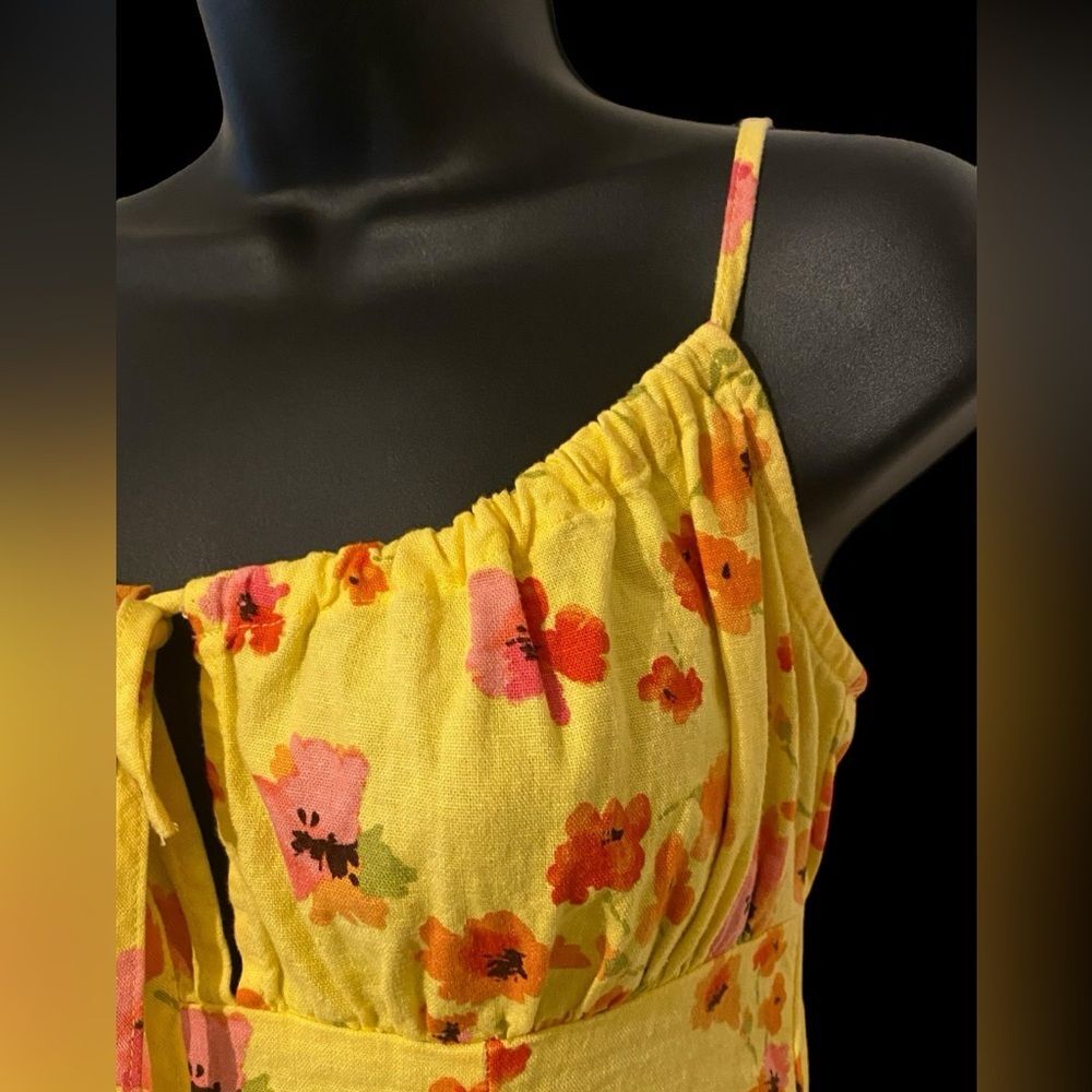 Juniors sundress Floral Ruched Linen Floral Print Dress Adj. Straps NWOT XXS - Picture 6 of 12